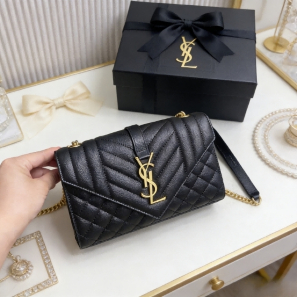 YSL Envelope Quilted Leather Chain Bag